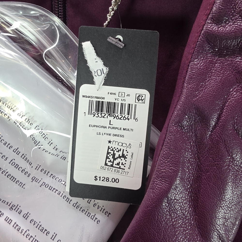 Guess Deep Purple Faux Leather Wrap Mini Dress Sz L NWT - Picture 5 of 12